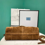 Prada Medium Suede Handbag 1BA426 Coffee